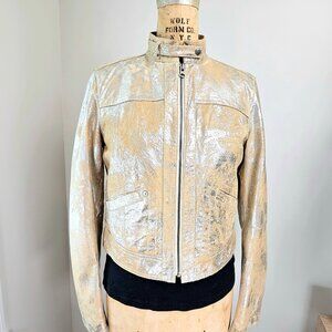 GAP Silver & Gold Metallic Leather Cropped Moto Jacket - Medium - NWOT